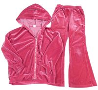 2set - Růžová sametová propínací mikina s kapucí + Flare sametové tepláky Shein