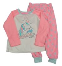 Bílo-neonově růžové fleecové pyžamo s jednorožcem Primark