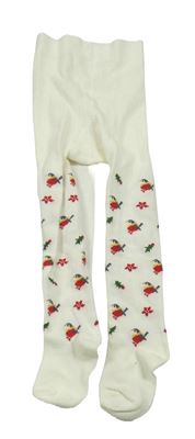 Bílé punčoháče s ptáčky 