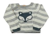 Šedo-bílý pruhovaný svetr s liškou Hema 