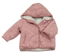 Růžová šusťáková prošívaná zateplená bunda s kapucí F&F
