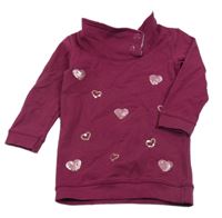 Fuchsiové teplákové šaty so srdiečkami a golierikom Topomini