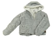 Sivá vzorovaná plyšová zateplená bunda s kapucňou C&A