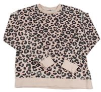 Svetloružová -antracitová plyšová mikina s leopardím vzorom M&S