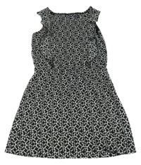 Bielo-čierne vzorované šaty s volánikmi jbc