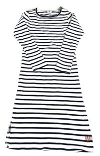 Bielo-tmavomodré pruhované rebrované šaty HEMA