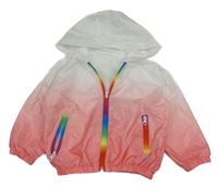 Bielo-ružovo-farebná šušťáková ombré jarná bunda s kapucňou