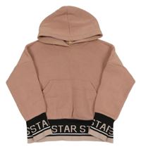 Starorůžovo-čierna crop mikina s nápismi a kapucňou