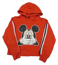 Červeno-bielo-čierna crop mikina s Mickeym a kapucňou Primark