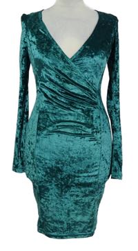 Dámské tmavozelené sametové šaty 