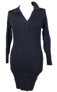 Dámské tmavomodré žebrované svetrové šaty s límečkem Cotton On 