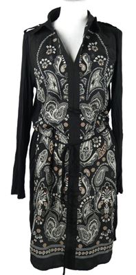 Dámské černé vzorované šaty s provázkem v pase Oasis 