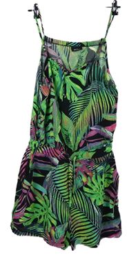 Dámsky čierno-zeleno-ružový vzorovaný letný overal