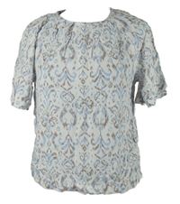 Dámska bielo-světlemodro-hnedá vzorovaná blúzka Anko