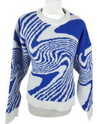 Dámsky bielo-modrý vzorovaný oversized sveter Shein