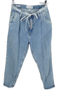 Dámske svetlomodré mom rifle s provázkem v pase Calvin Klein
