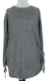 Dámsky sivý sveter s mašľami Shein