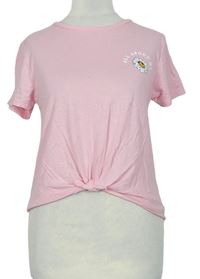 Dámske svetloružové tričko s kvietkom a uzlom Primark