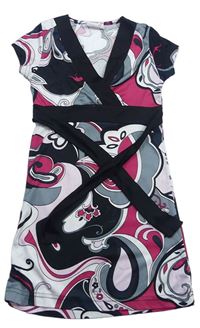 Čierno-sivo-ružovo-biele vzorované šaty x-mail