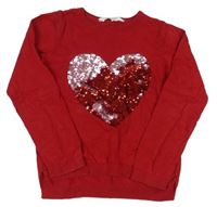 Červený ľahký sveter so srdíčkem z fitrů zn. H&M