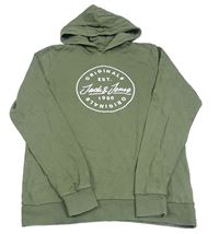 Khaki mikina s logom a kapucňou Jack & Jones vel.176