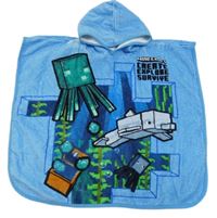 Modré froté osuškové pončo s Minecraft a kapucí vel.98-116