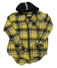 Žlto-čierno-biela kockovaná flanelová košeľa s kapucňou Y.F.K.