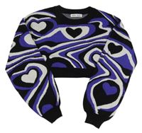 Čierno-fialovo-biely vzorovaný crop sveter zn. Shein