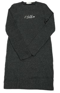 Tmavosivé rebrované úpletové šaty s nápisom Primark