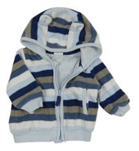 Modro-bílo-béžová pruhovaná fleecová podšitá propínací mikina s kapucí H&M