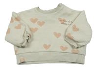 Svetlobéžová rebrovaná oversize mikina so srdiečkami a nápisom George