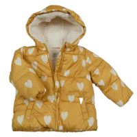 Žlutá šusťáková zimní bunda se srdíčky a kapucí F&F