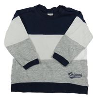 Tmavomodro-bielo-sivá mikina s nápisom H&M