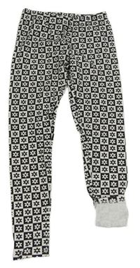 Černo-bílé kostkované květinové teplákové legíny Page one young