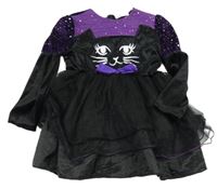 -Kockovaným čierno-fialové šaty s mačkou