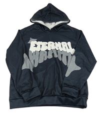 Tmavomodrá športová mikina s nápisom a kapucňou Shein