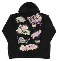 Černá mikina s nápisy a kapucí Primark