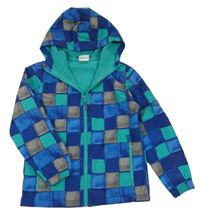 Modro-zelená kostkovaná softshellová bunda s kapucí Yigga