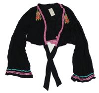 Nové - Černo-růžovo-modré zavazovací bolerko s květinami River Island