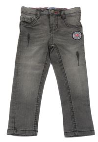 Sivé elastické rifle s nášivkou Denim