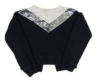 Bielo-čierna crop mikina s překlápěcími flitre Matalan