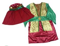 Kostým - 2set - Vínovo-zlato-zelený plášť + čepice s diamanty