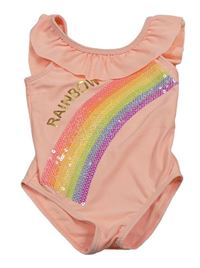 Lososové jednodílné plavky s duhou z flitrů Primark