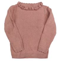 Ružový rebrovaný sveter s volánikom George