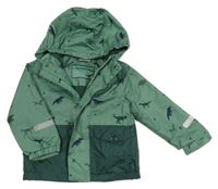 Khaki šusťáková jarní bunda s dinosaury a kapucí Impidimpi