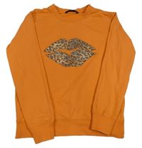 Oranžová mikina s perami Shein