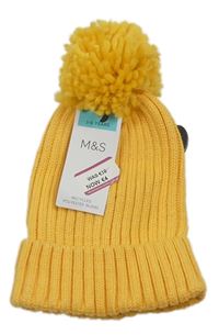 Nové- Žlutá žebrovaná čepice s bambulí M&S