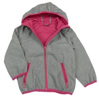 Šedá melírovaná softshellová bunda s růžopvými zipy a kapucí Kiki&Koko