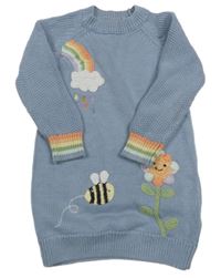 Svetlomodré pletené šaty s dúhou a včelou Next