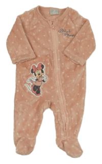 Růžový puntíkatý chlupatý overal s Minnie Disney